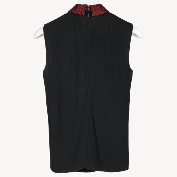 Gucci PF/15 Black Crepe Embellished Collared Sleeveless Blouse - Picture 2 of 11